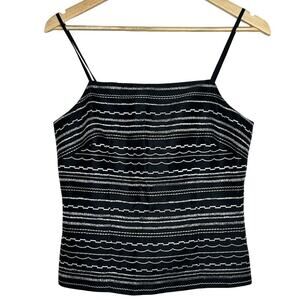 VTG NEW Ann Taylor Silk Black White Embroidered Camisole Women's Tank Top 6 Y2K